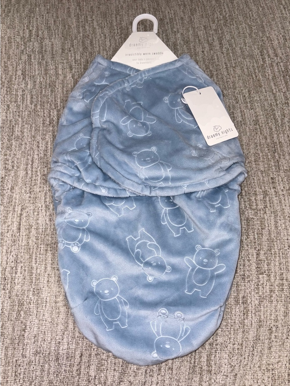 Dream Nights Blue Teddy Print Baby Swaddle Sack